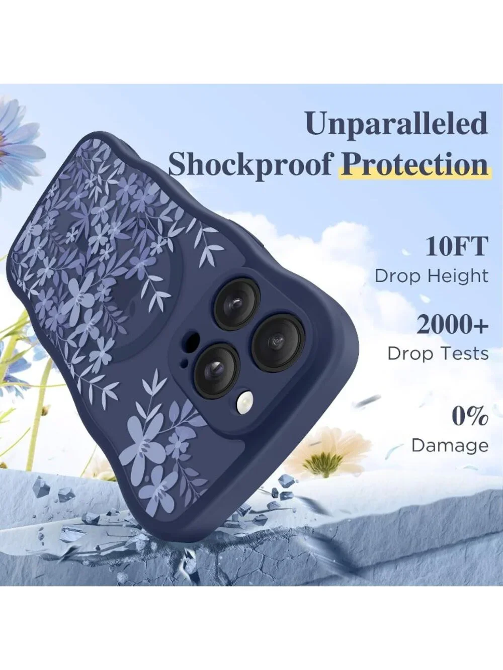 iPhone 14 Pro Botanic Arc/Blue Compatible with MagSafe Floral Translucent Case